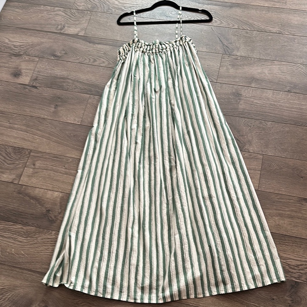 Madewell Green and White Smocked Maxi Dress